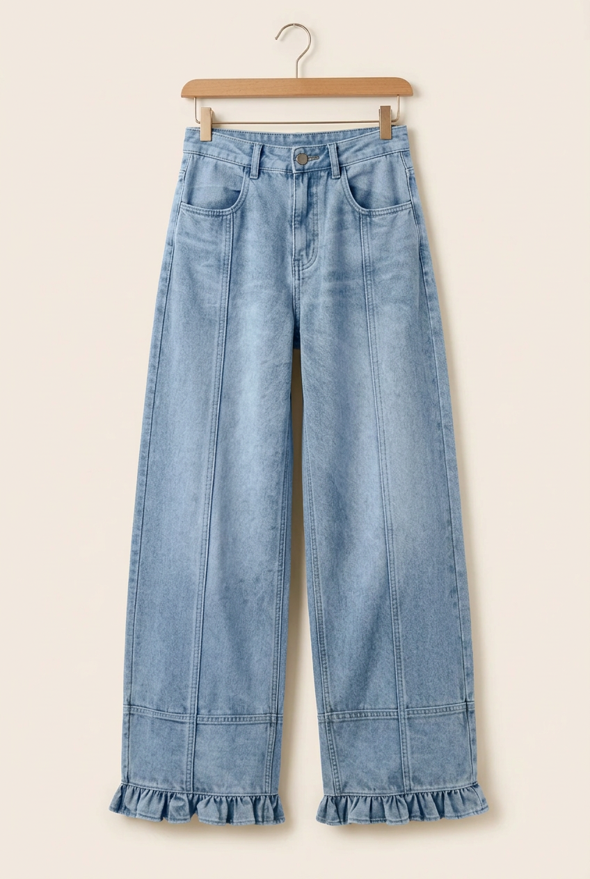 Sweet Ruffle Wide-Leg Jeans