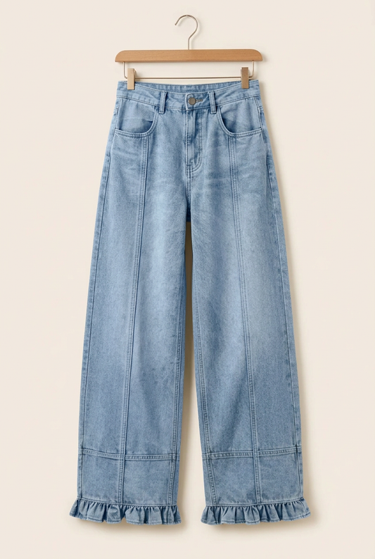 Sweet Ruffle Wide-Leg Jeans