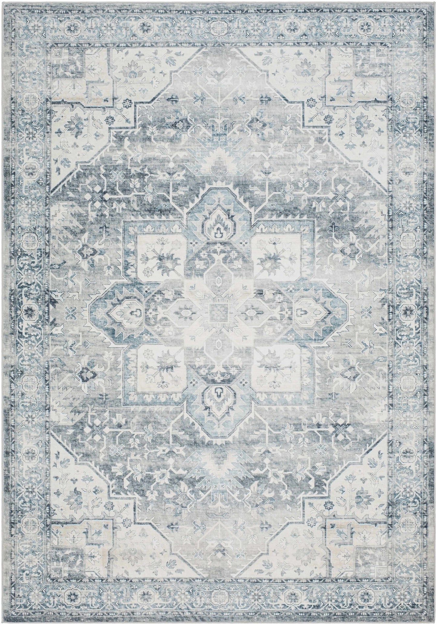 Mauro Blue Medallion Washable Area Rug - Clearance