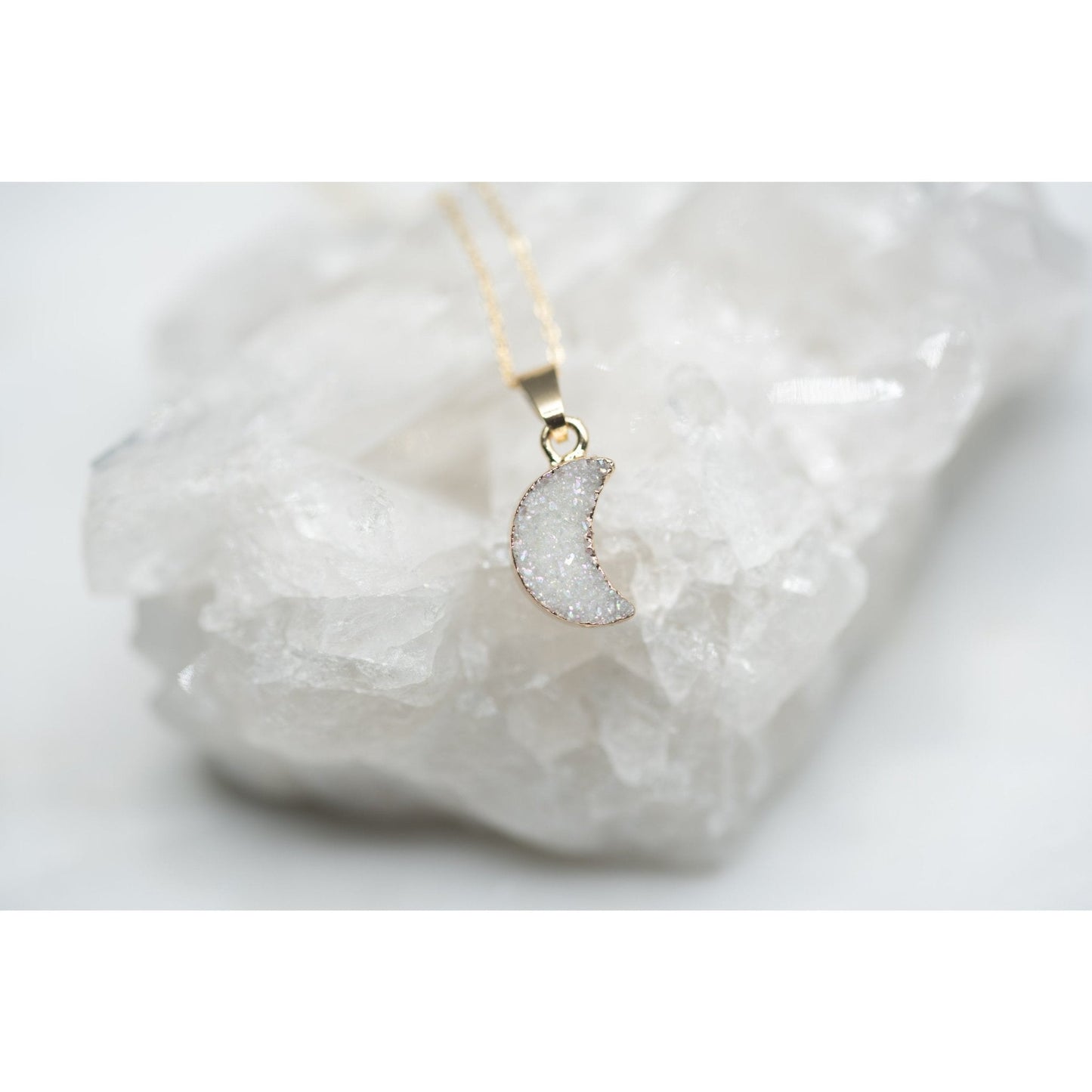 White Druzy Moon Necklace-0