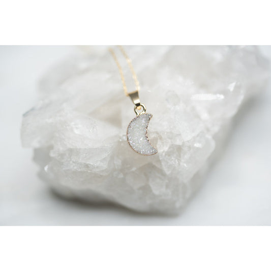 White Druzy Moon Necklace-0