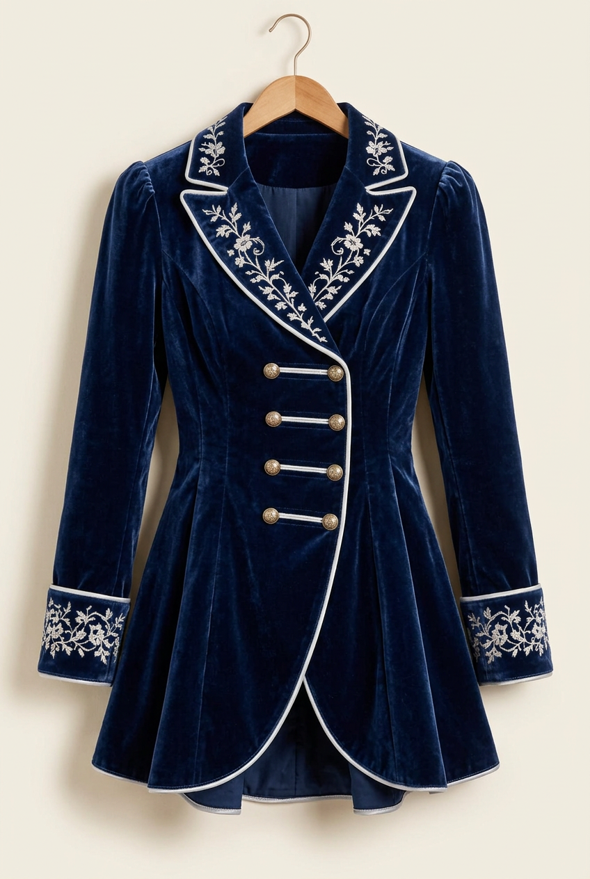 Holiday Romance Embroidered Velvet Peplum Blazer