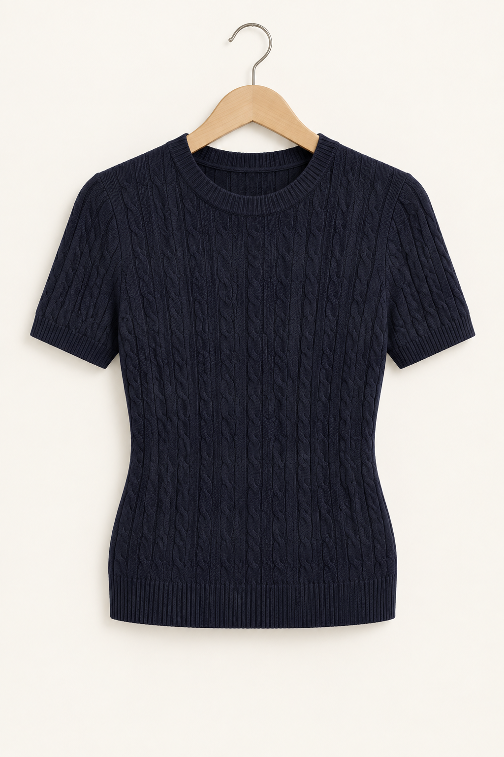 Textured Cable-Knit Short-Sleeve Sweater