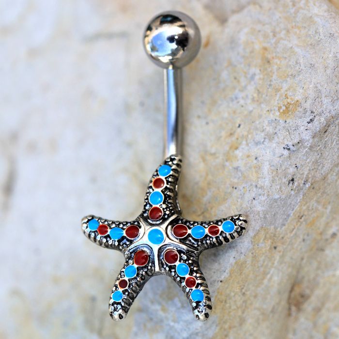 316L Stainless Steel Colorful Starfish Navel Ring-0