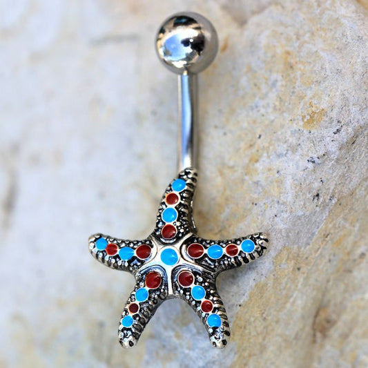 316L Stainless Steel Colorful Starfish Navel Ring-0