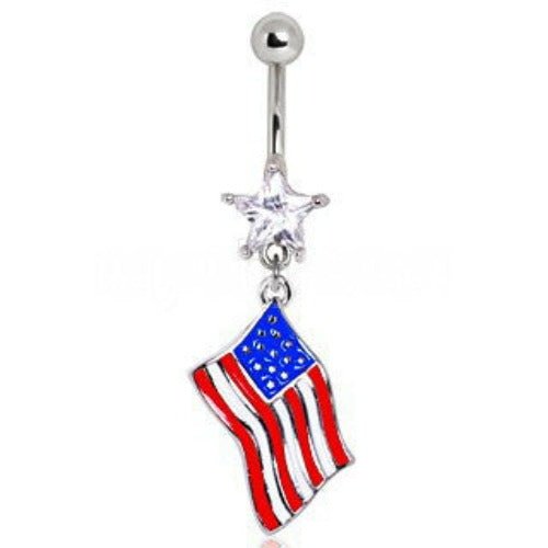 316L Surgical Steel USA Flag Navel Ring-0