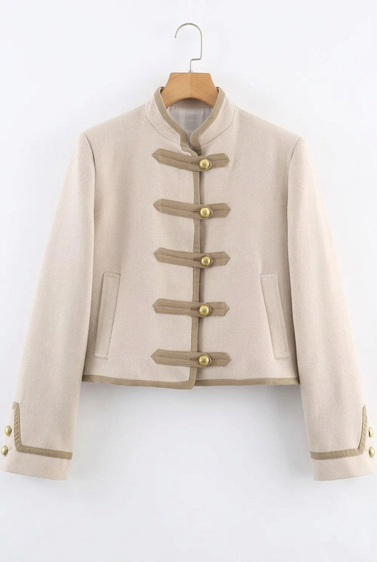 Holiday Toast Contrast-Trim Button Jacket