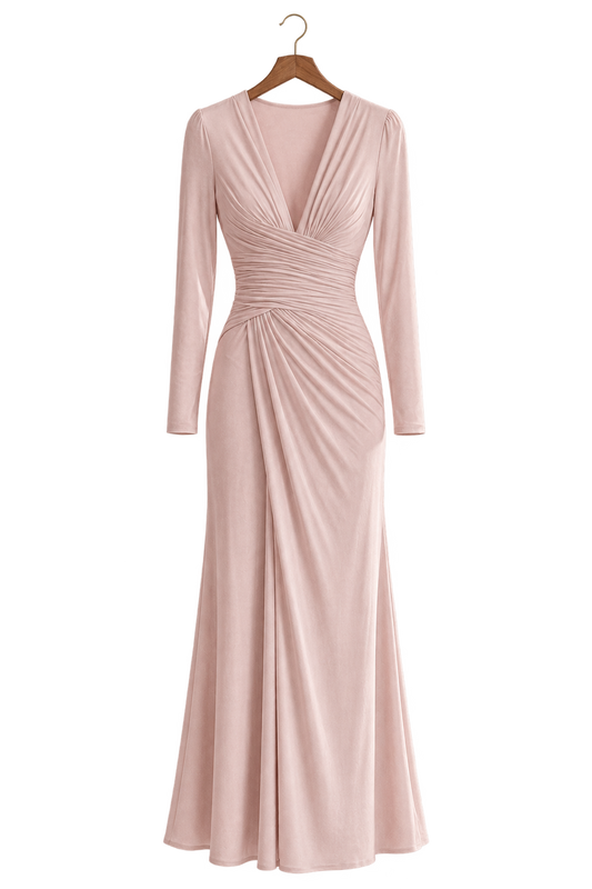 Full Size Ruched Long Sleeve Midi Dress Plus Size