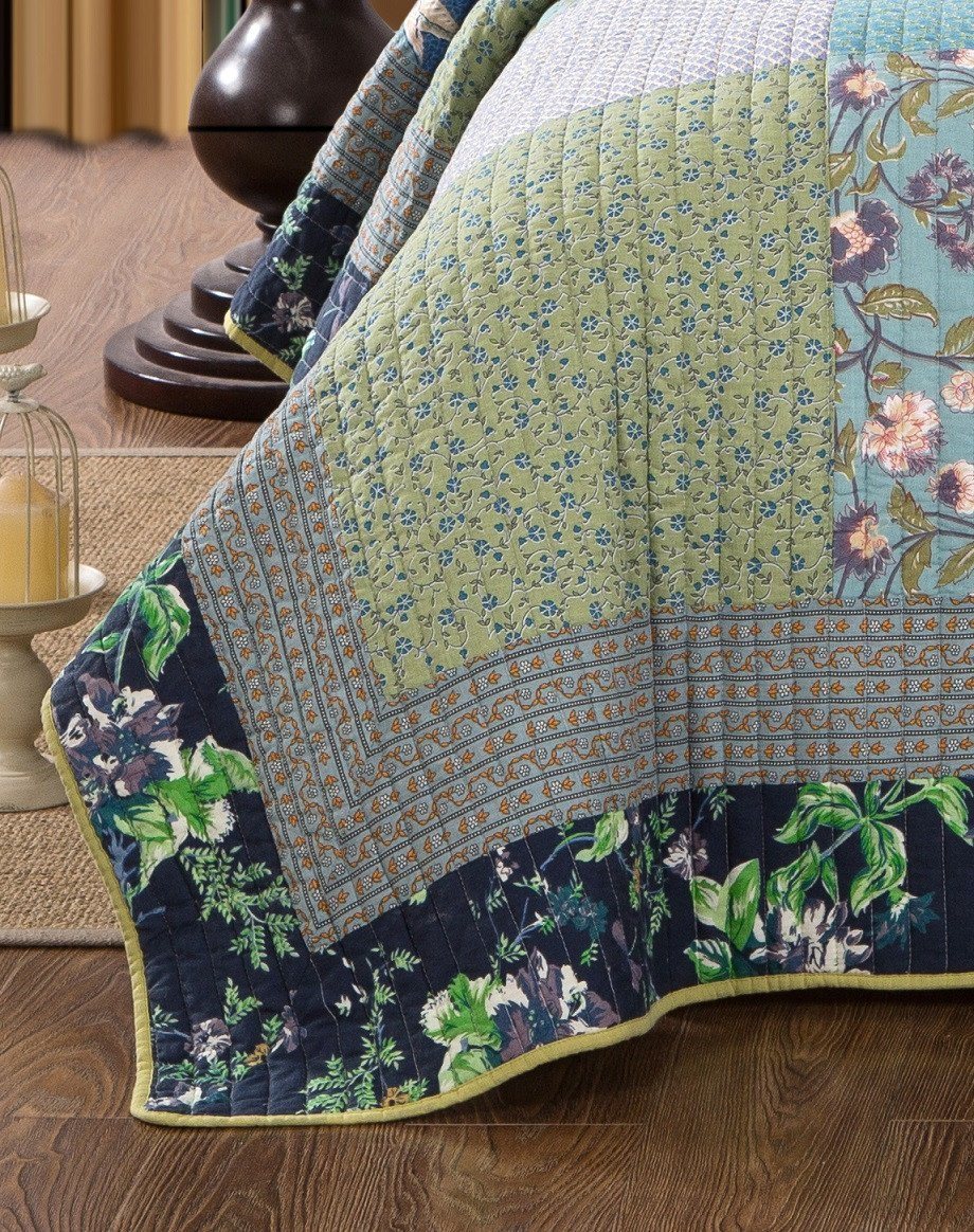 Tache Cotton Bohemian Tropical Calla Lily Quilted Patchwork Bedspread Set (JHW-687)-1