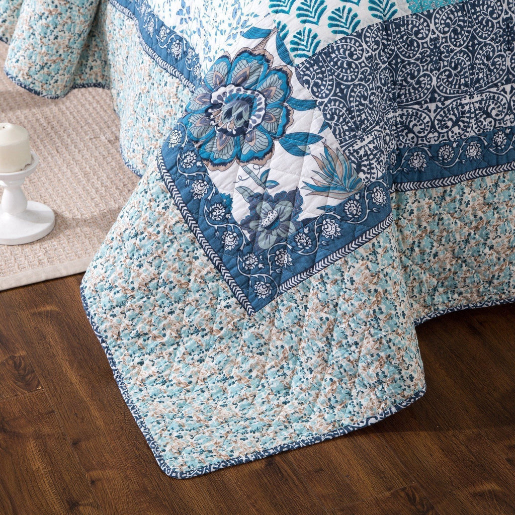 Tache cotton Floral Patchwork Blue Elegance Bedspread Coverlet Quilt Set (JHW-657)-3