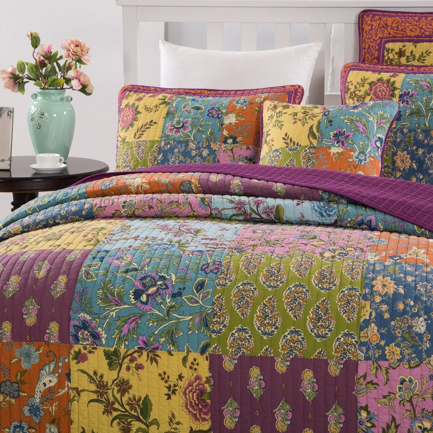 Tache Cotton Bohemian Carnival Garden Quilted Patchwork Bedspread Set (JHW-676)-3