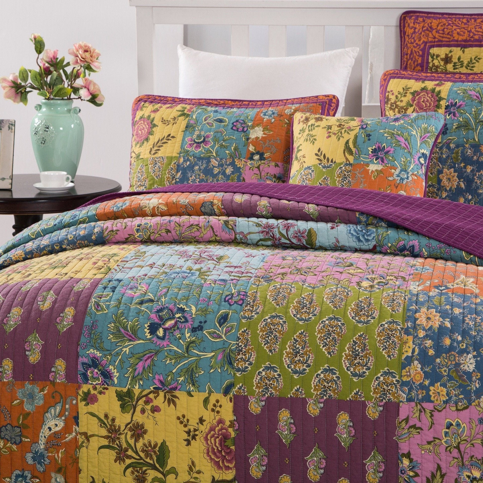 Tache Cotton Bohemian Carnival Garden Quilted Patchwork Bedspread Set (JHW-676)-3