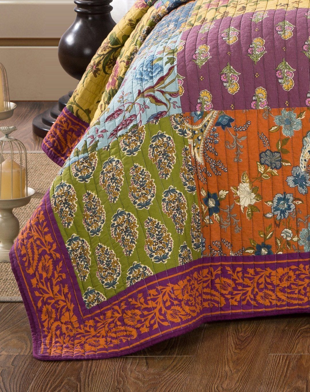 Tache Cotton Bohemian Carnival Garden Quilted Patchwork Bedspread Set (JHW-676)-4