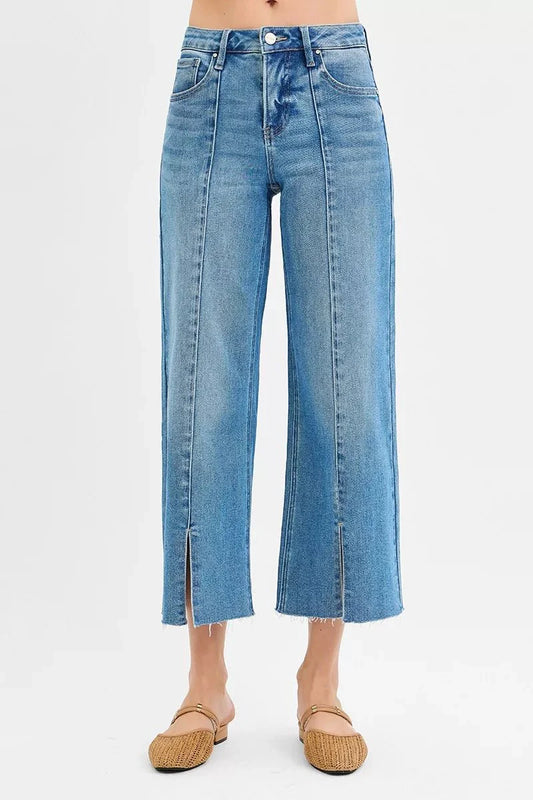 RISEN Slimming Crop Wide Leg Denim with Front Slit