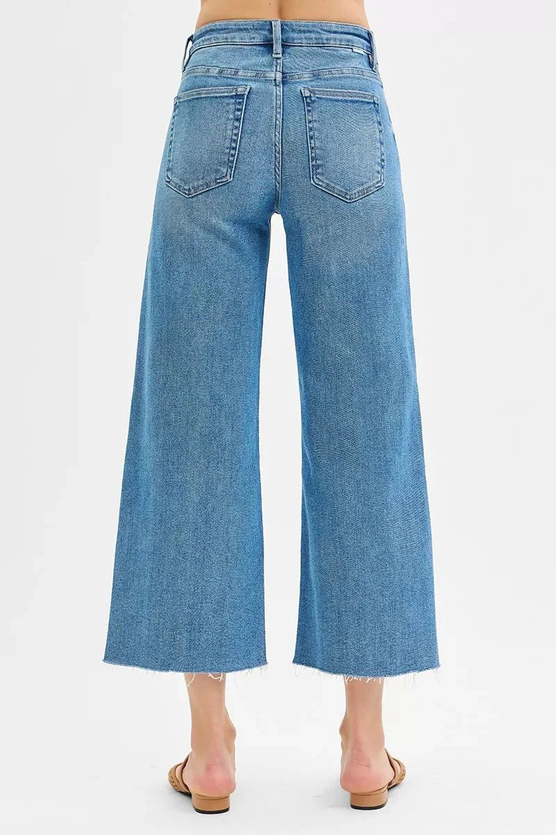 RISEN Slimming Crop Wide Leg Denim with Front Slit