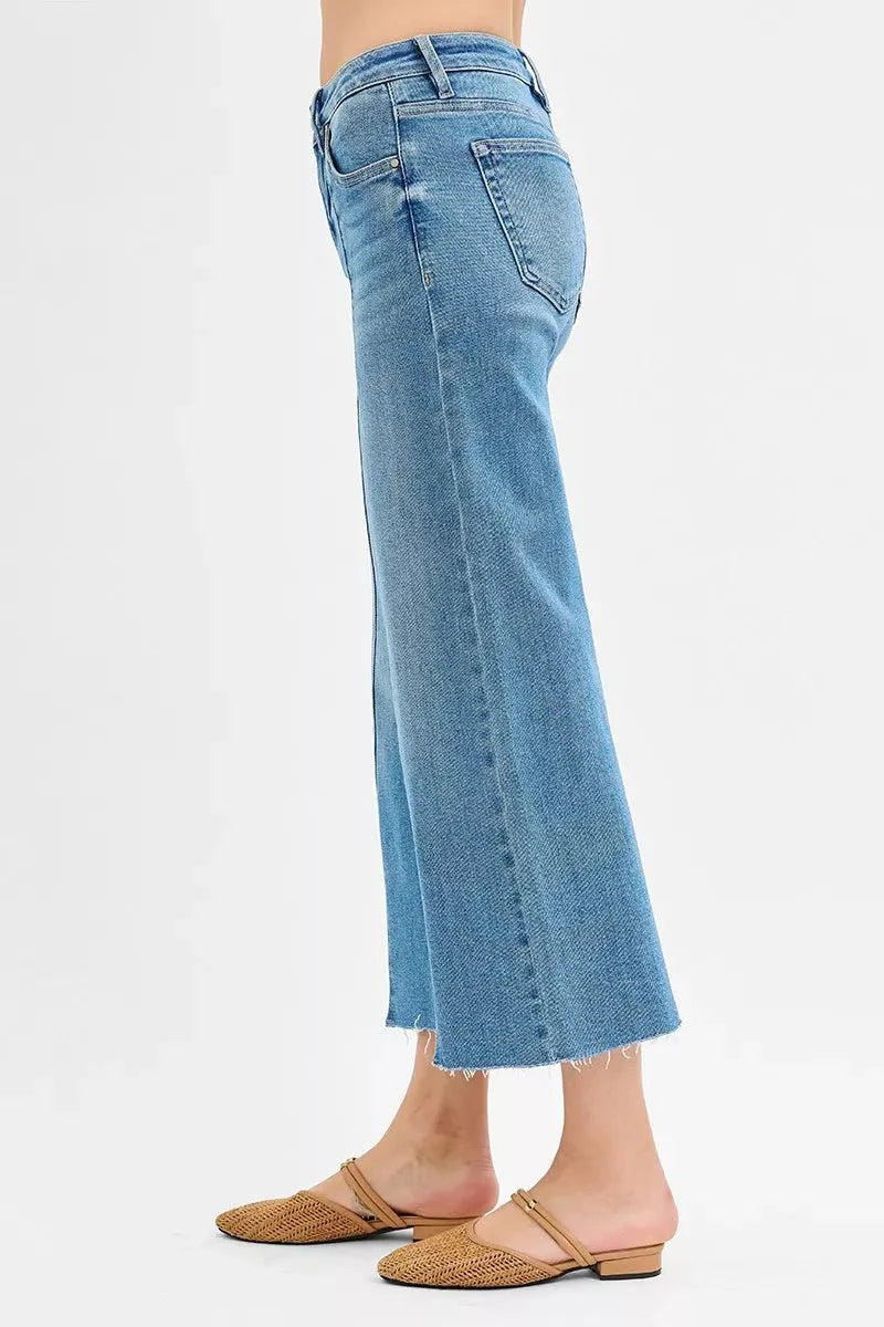 RISEN Slimming Crop Wide Leg Denim with Front Slit