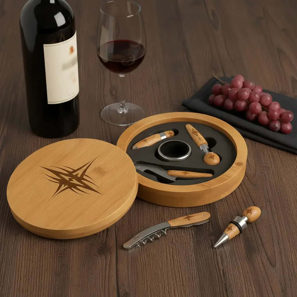 Round Bamboo 4 Piece Wine Tool Set-1