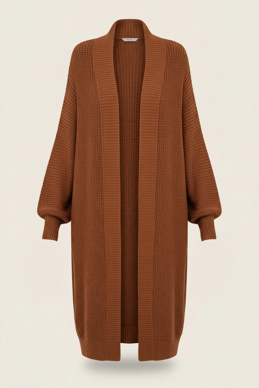 Rust-brown cardigan with the hands completely removed