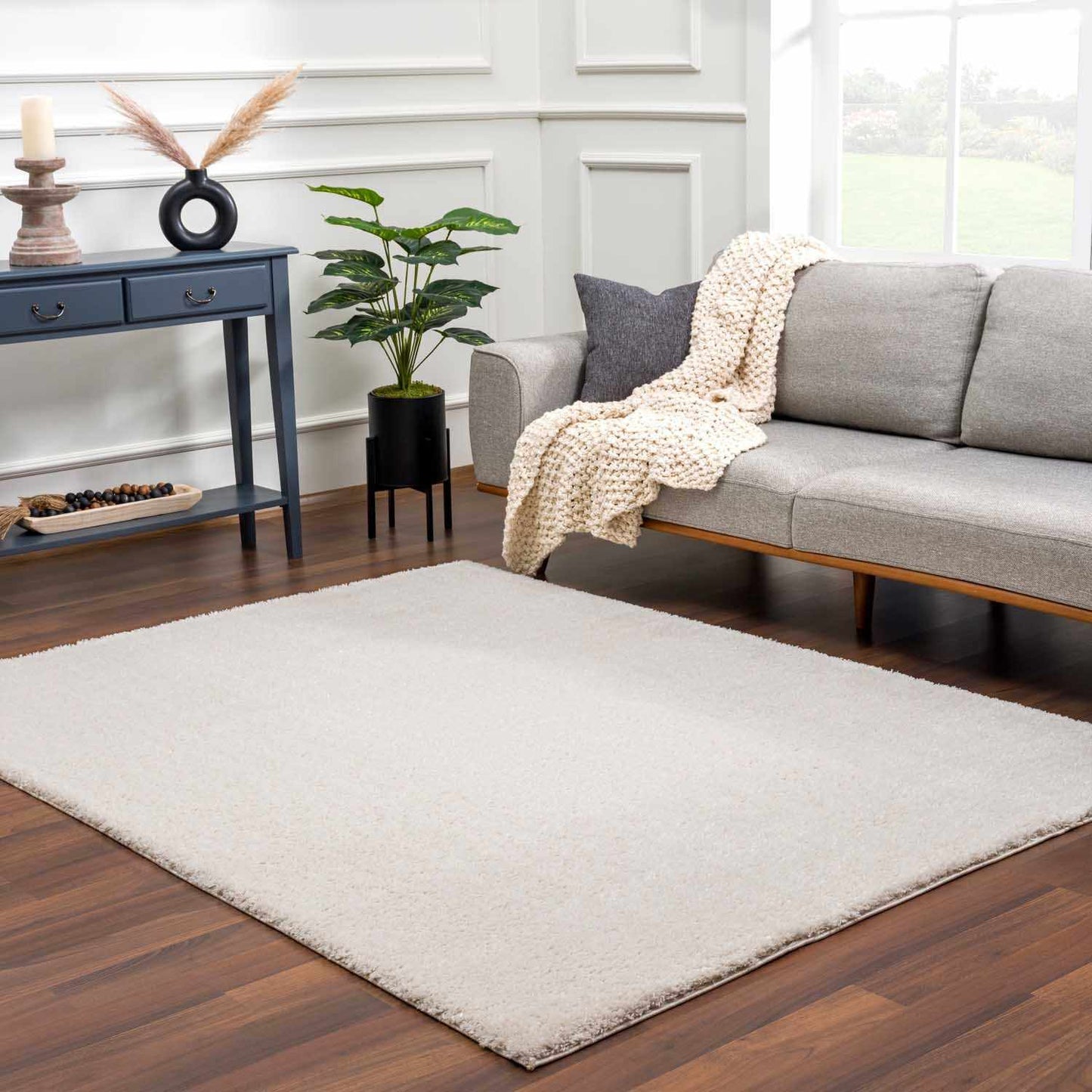 Velora Light Beige Wavy Abstract Modern Minimalist Polyester Machine Woven Area Rug