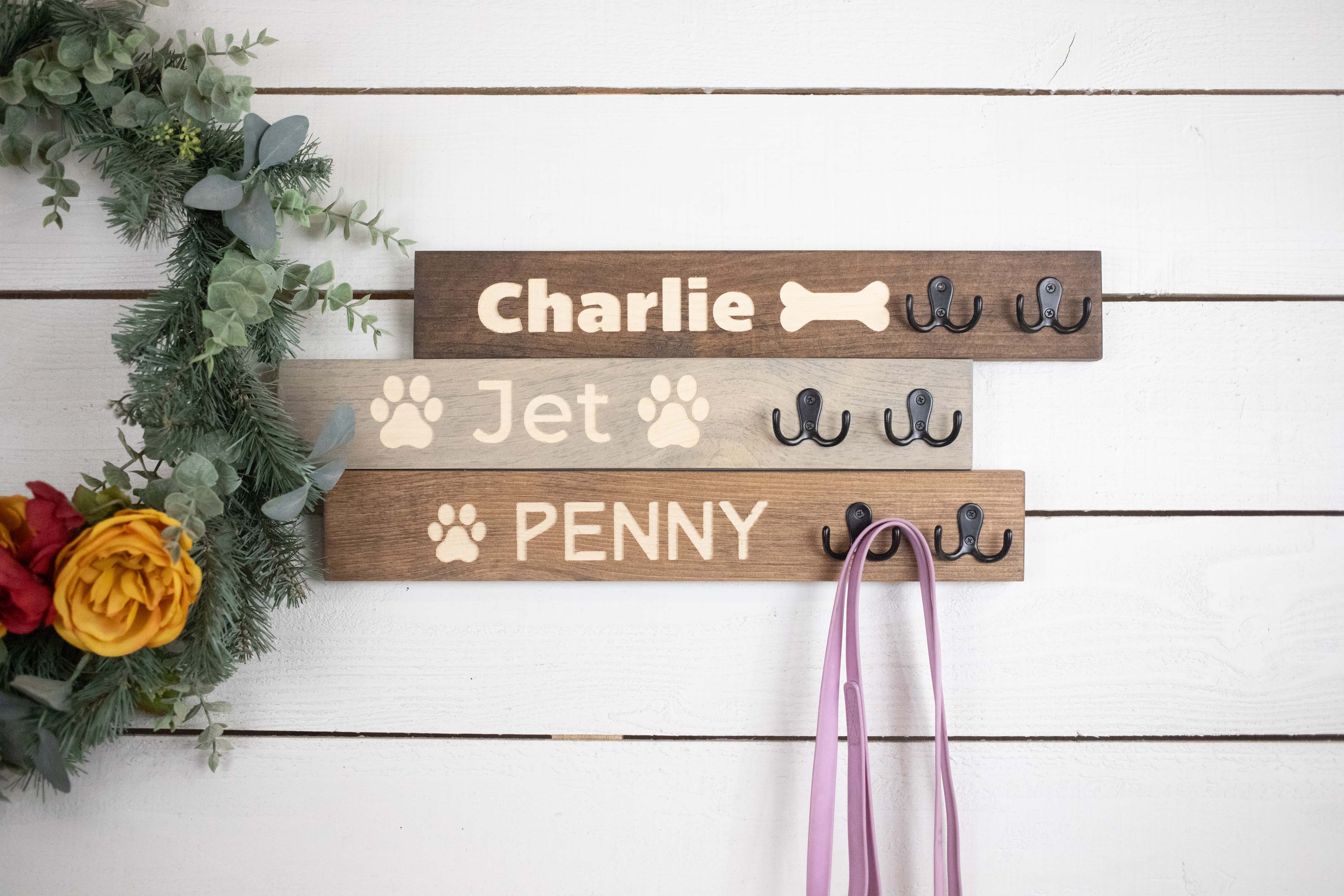 Horizontal Personalized Leash Holder, Engraved Backpack Hook, Customizable Coat Hook,-2