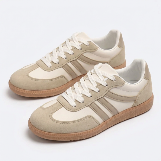 Elacy 104 Sneakers - Cream Round-Toe Lace-Up Flat Sneakers