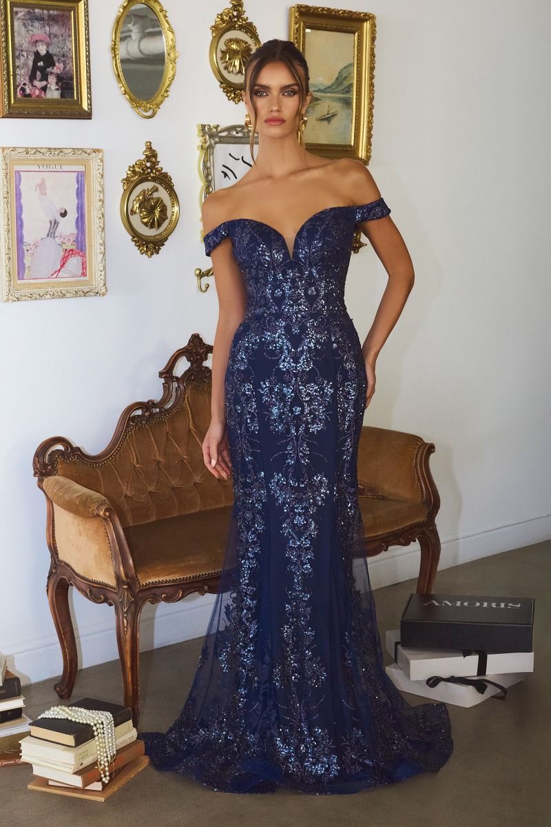 Off The Shoulder Sequin Gown-4