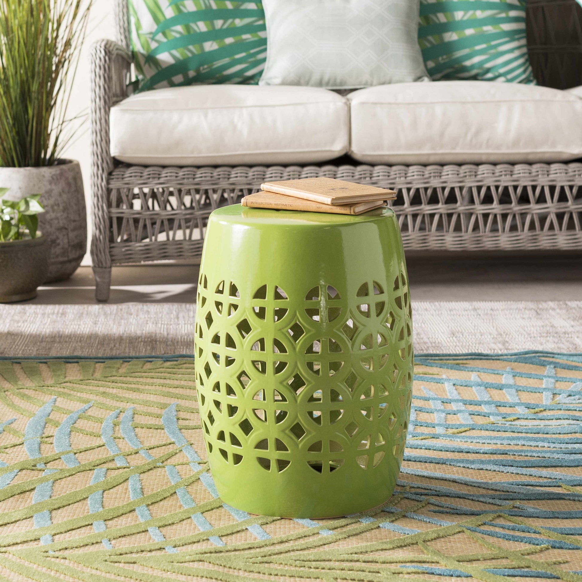 Green Green Ceramic Lattice Stool-1