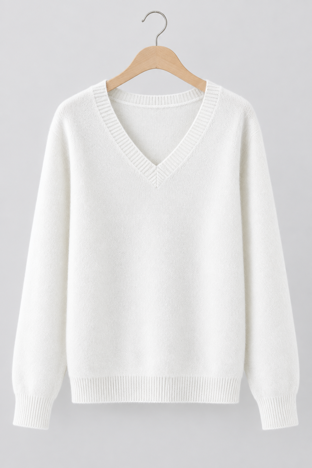 Soft V-Neck Ribbed-Trim Knit Sweater
