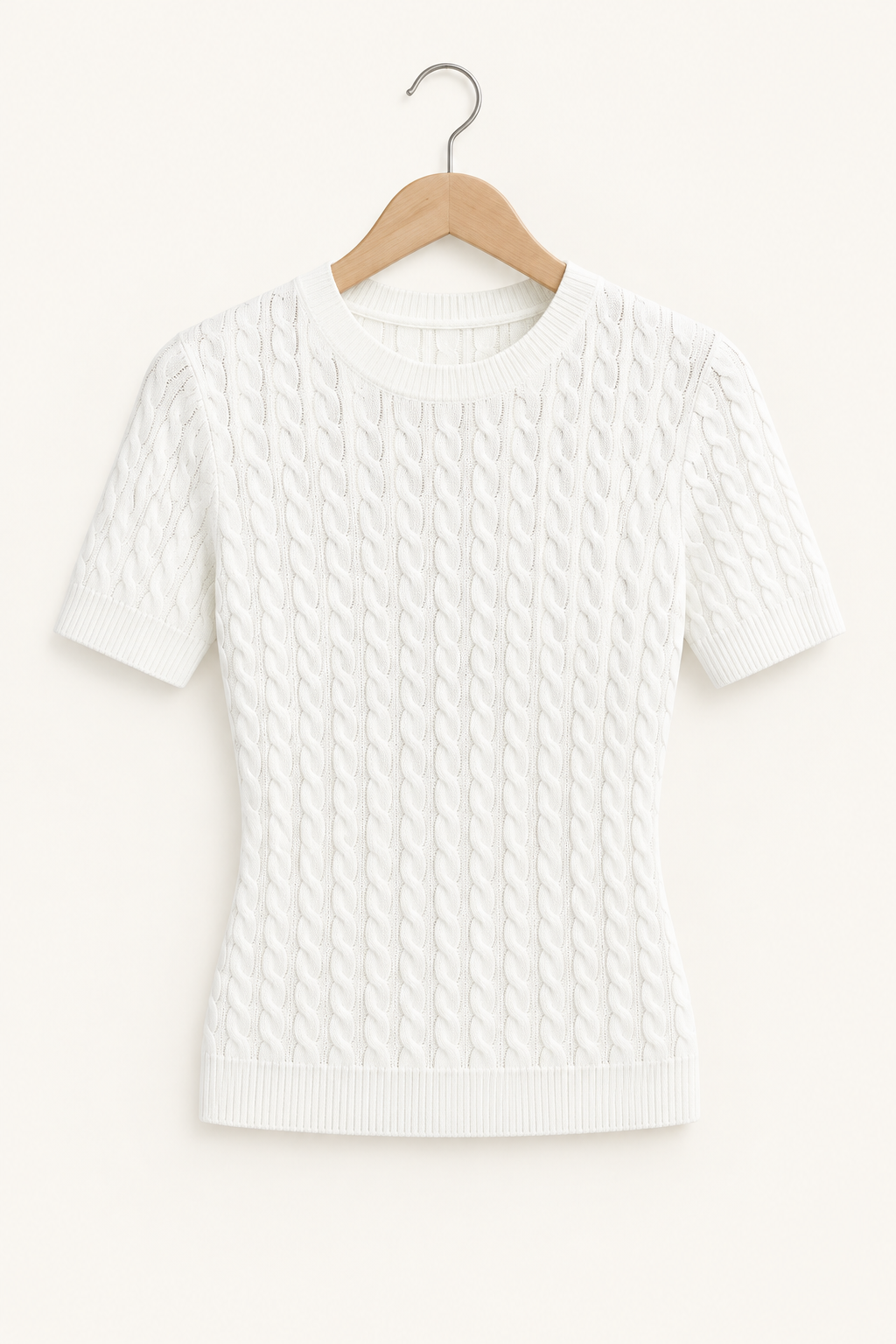Textured Cable-Knit Short-Sleeve Sweater