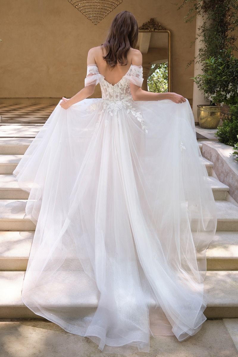 Wedding Ball Gown An Off-The-Shoulder Illusion Bodice Adorned With Cascading Floral Lace Appliqué And Dimensional Textures-2